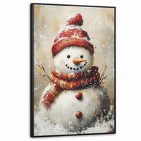 LEINWAND Bilder mit Rahmen - Schneemann - Winter - Schnee - Beige - 80x120 - Weiß, Textil (80/120cm) - MuchoWow