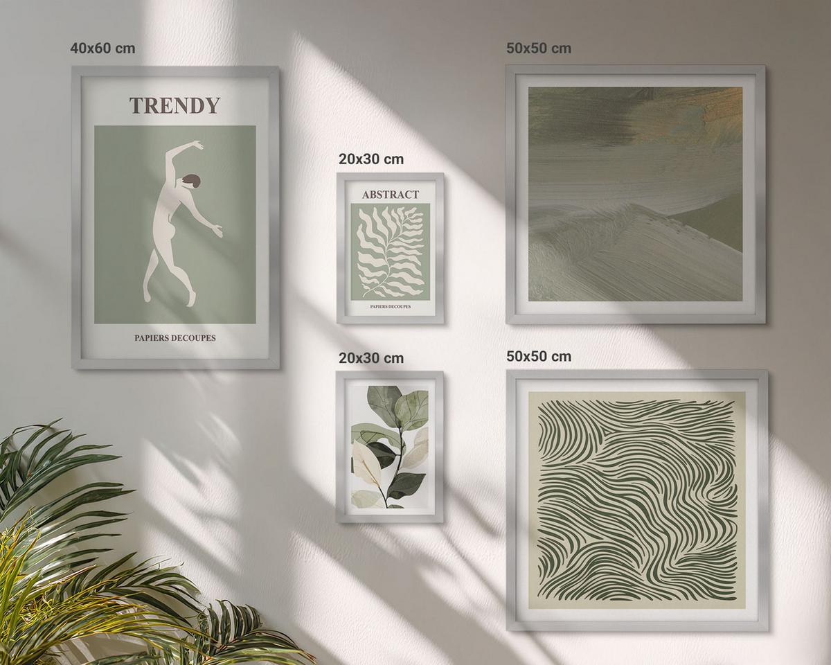 BILDER SET 5er Set - 50x50 cm & 20x30 cm & 40x60 cm Silberner Rahmen - Abstrakte Pflanzenmuster - Silberfarben, Kunststoff (40/60cm) - TULUP