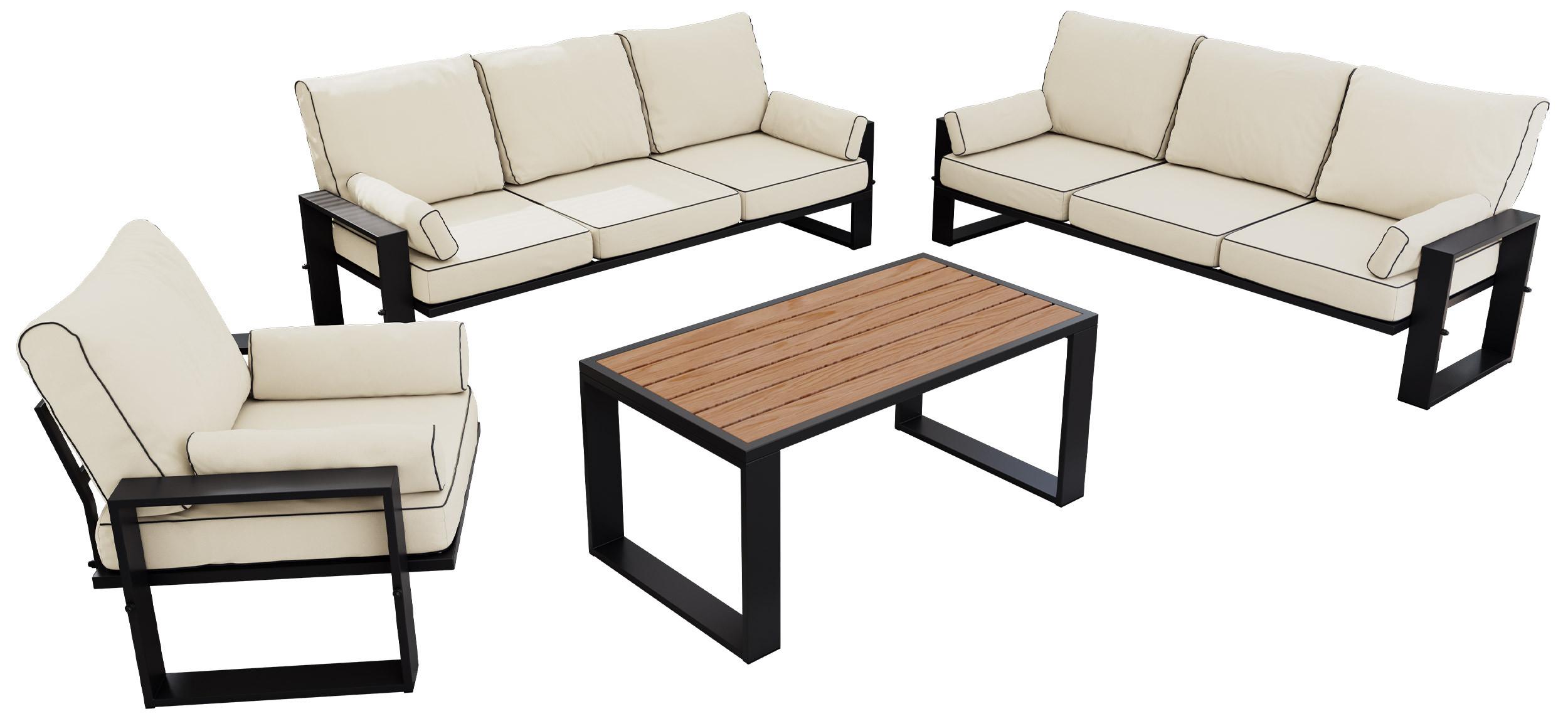 GARTENMÖBEL-SET ELBA: 1x Tisch, 2x Sofa, 1x Sessel - Beige - Beige, Textil - MKS