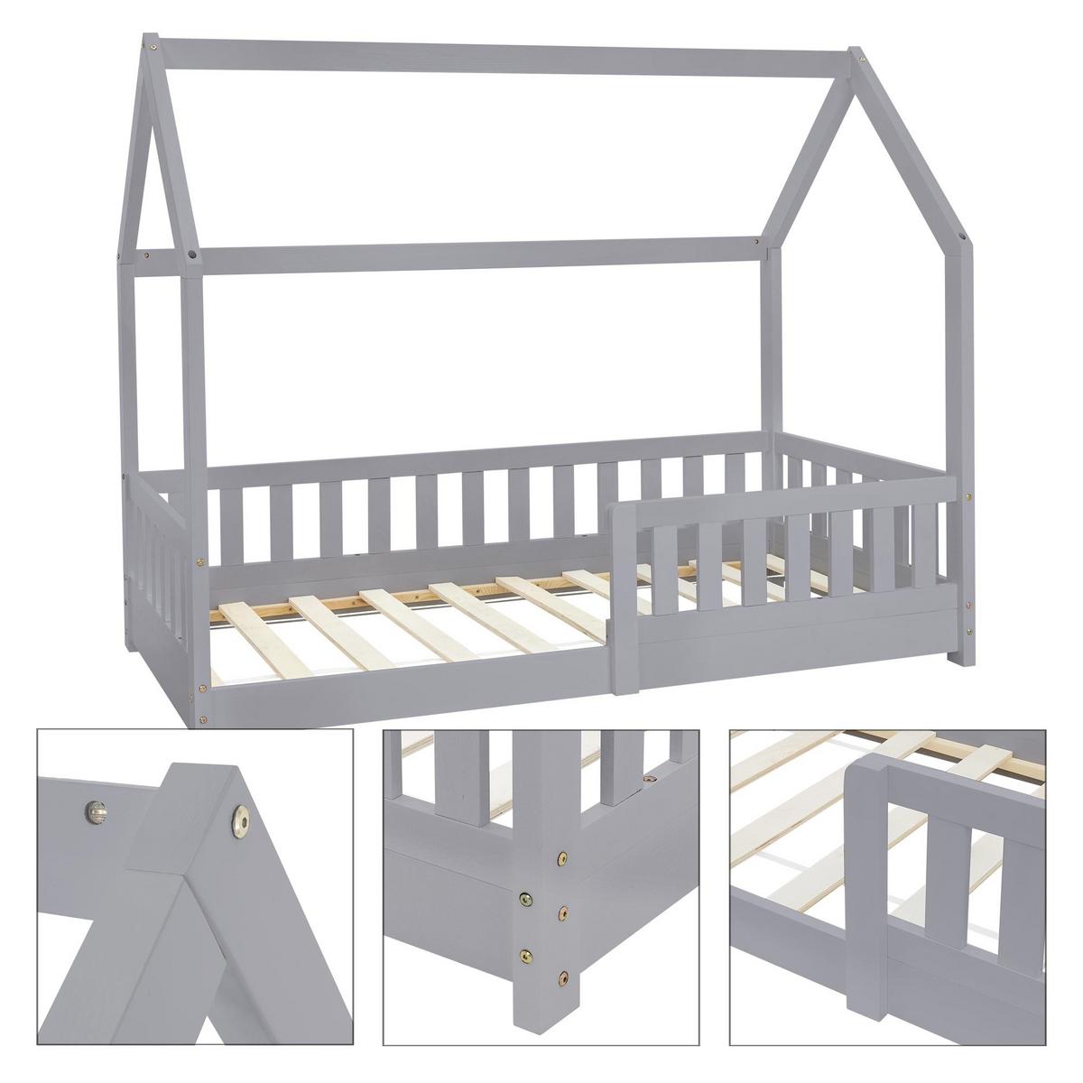 KINDERBETT mit Dach und Matratze 80x160 cm Hellgrau - Hellgrau, Holz (80/160cm) - ML-DESIGN
