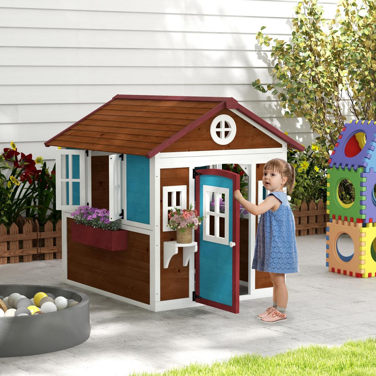 KINDERSPIELHAUS, Mehrfarbig, Tannenholz - Multicolor, Holz (114/135/126.4cm) - Outsunny