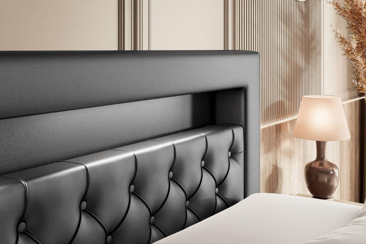 BOXSPRINGBETT NOEL GOLD KING - 180x200 - H3/H4 - Schwarz Hochglanz - Schwarz Hochglanz, Holzwerkstoff (180/200cm) - ALTDECOR