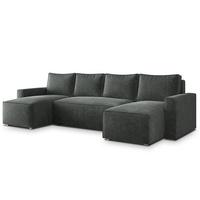 WOHNLANDSCHAFT ASPRA LM Grau Chenille mit Schlaffunktion - Dunkelgrau, Holz (295/85/140cm) - MASSENO