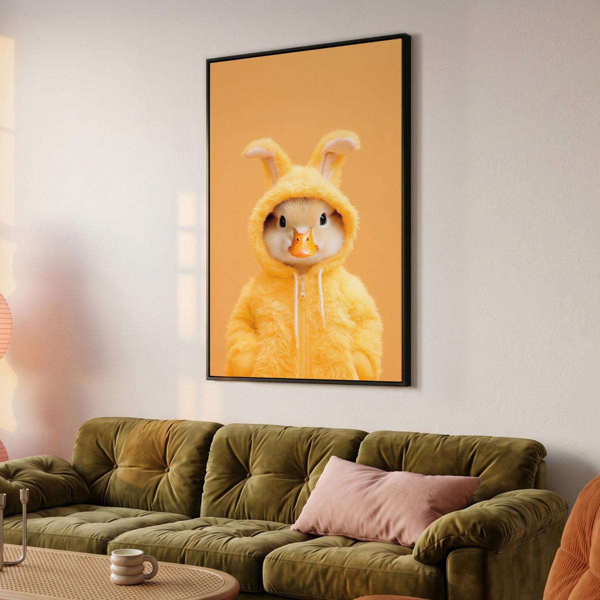 LEINWAND Bilder mit Rahmen - Osterhase - Kostüm - Ente - 80x120 - Gelb, Textil (80/120cm) - MuchoWow