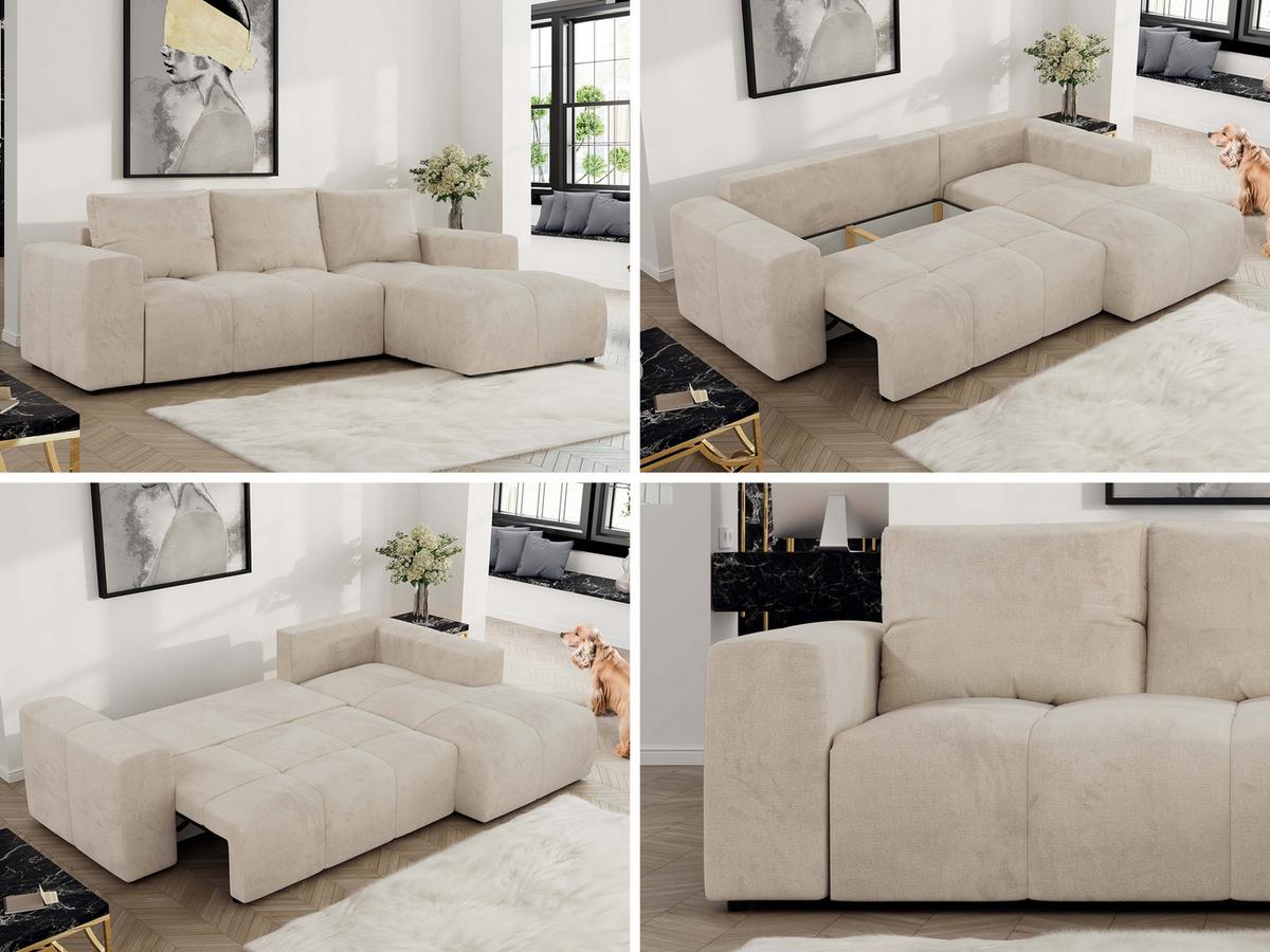 ECKSOFA MONIVA Beige Velvet - Rechts - Beige/Schwarz, Textil (266/164cm) - MKS