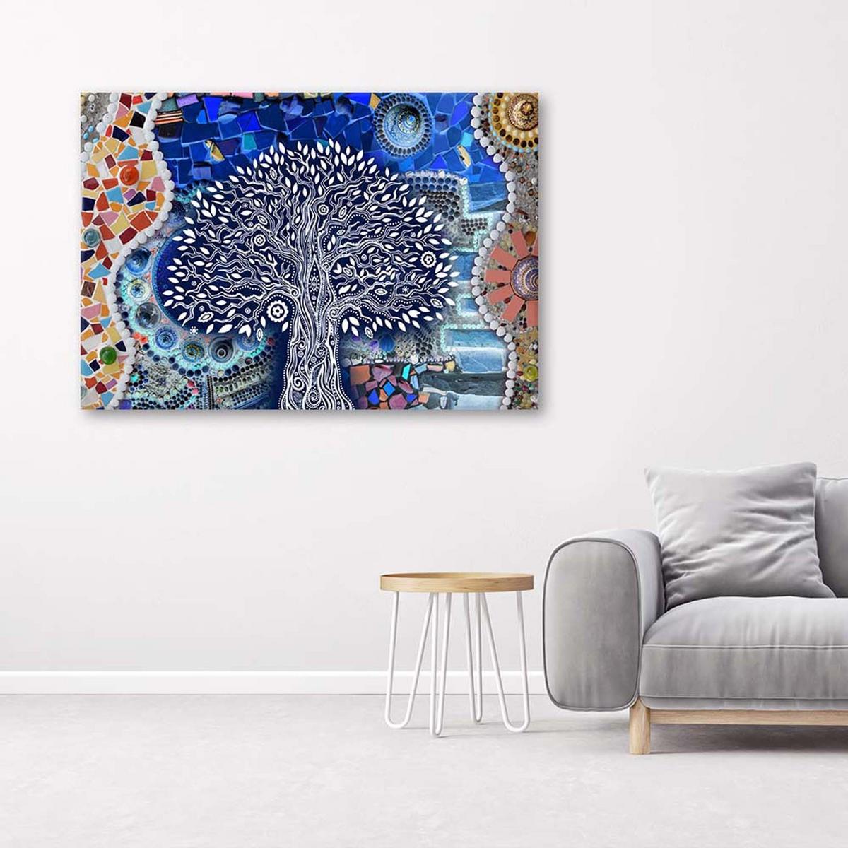 LEINWANDBILD Baum des Lebens 90x60cm - Blau, Textil (90/60cm) - Feeby