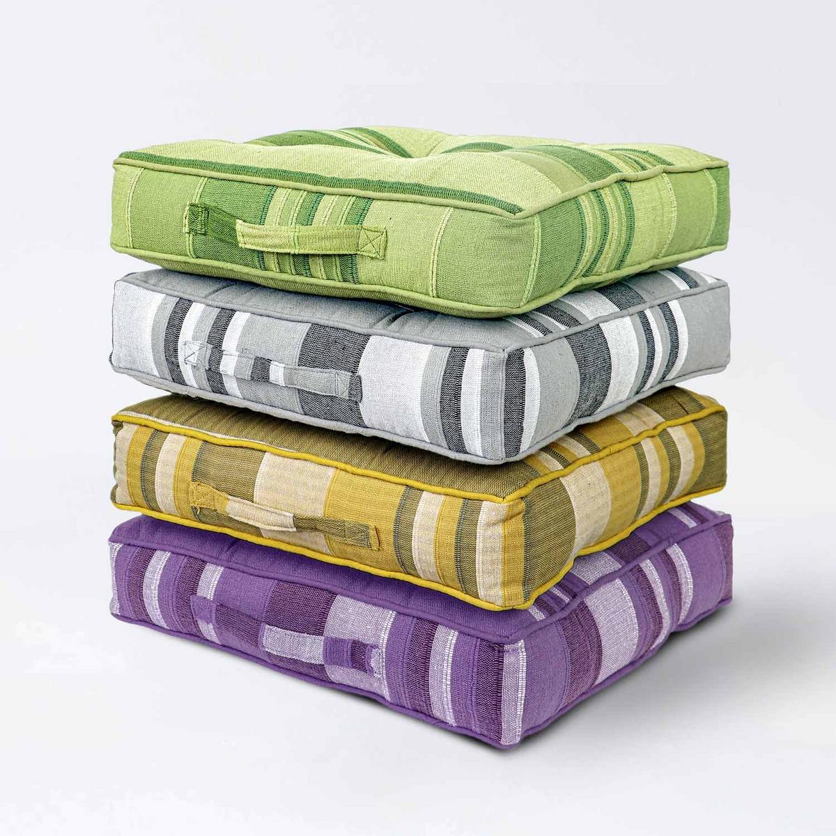 SITZKISSEN Morocco grau-weiß gestreift 40/40/8 cm - Hellgrau, Textil (40/40/8cm) - Homescapes