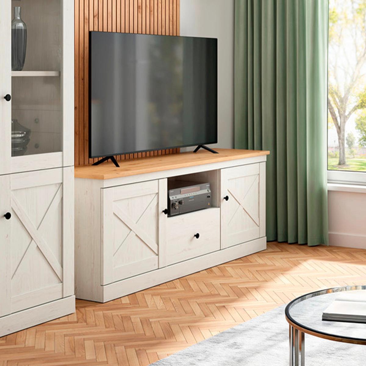 TV-MÖBEL Victoria Weiß und Holz - Weiß, Holzwerkstoff (153/63/43cm) - Petits-meubles