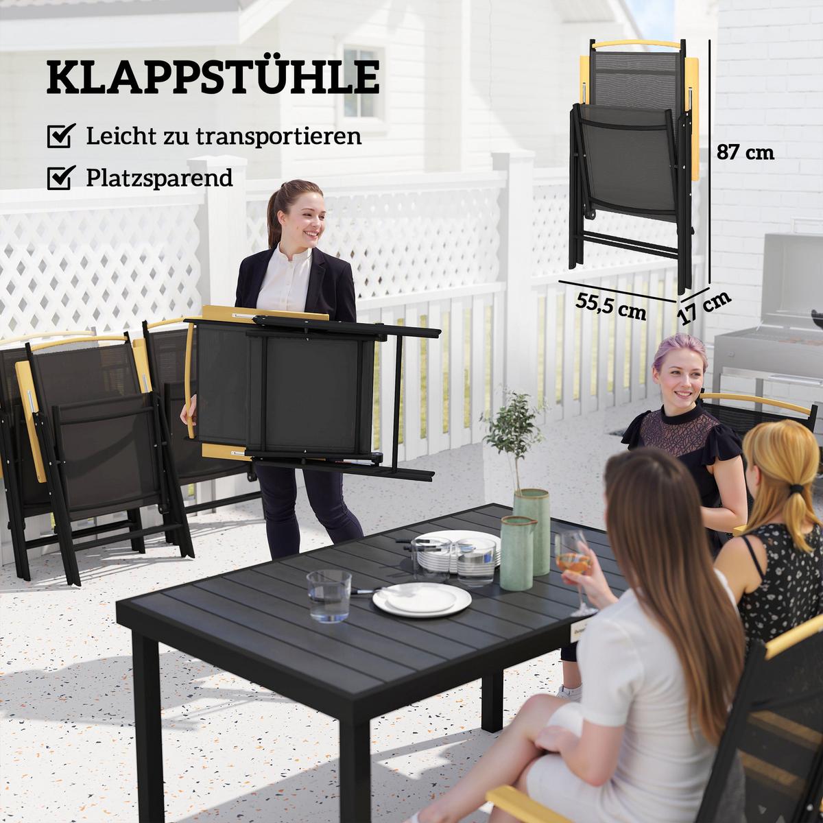 SITZGRUPPE für 6 Personen, Schwarz - Schwarz, Metall - Outsunny
