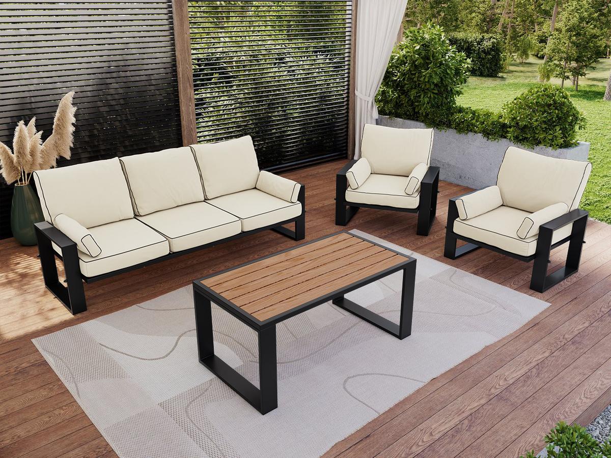 GARTENMÖBEL-SET ELBA: 1x Tisch, 1x Sofa, 2x Sessel - Beige - Beige, Textil - MKS
