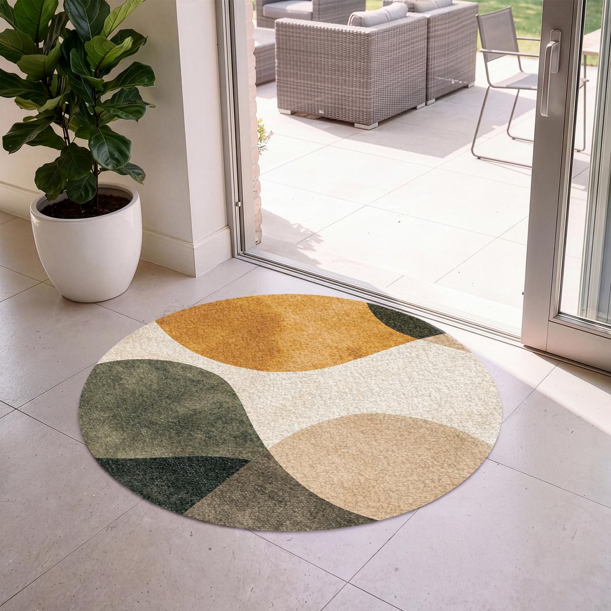 FUSSMATTE Formen - Ockergelb - Abstrakt Flurteppich 120x120 cm - Multicolor, Kunststoff (120/0.4cm) - MuchoWow