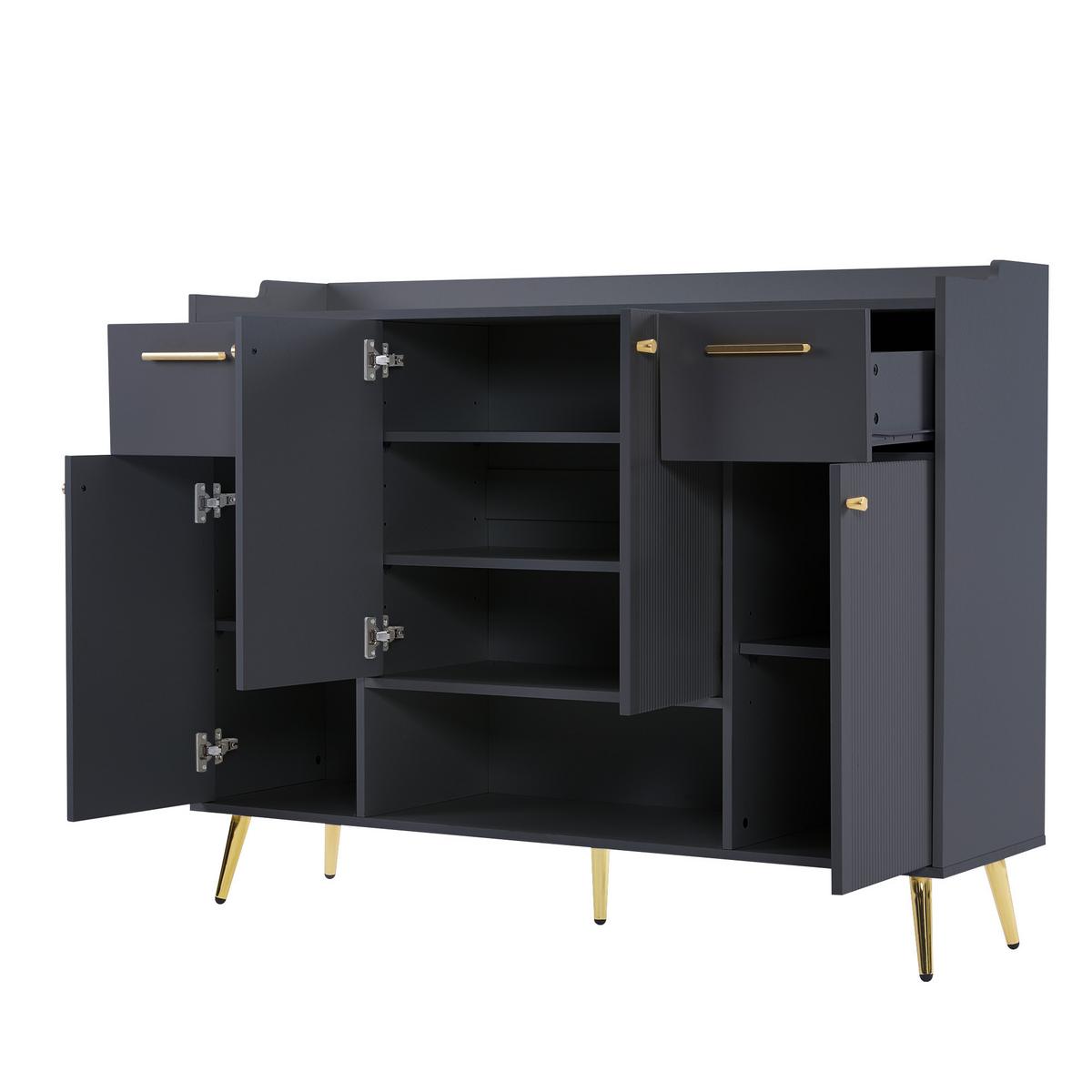 SIDEBOARD 2 Schubladen, 4 Türen, Metallfüße Modernes Design, Viel Stauraum, Schwarz - Schwarz, Holzwerkstoff (130/100/37cm) - Urban Meuble
