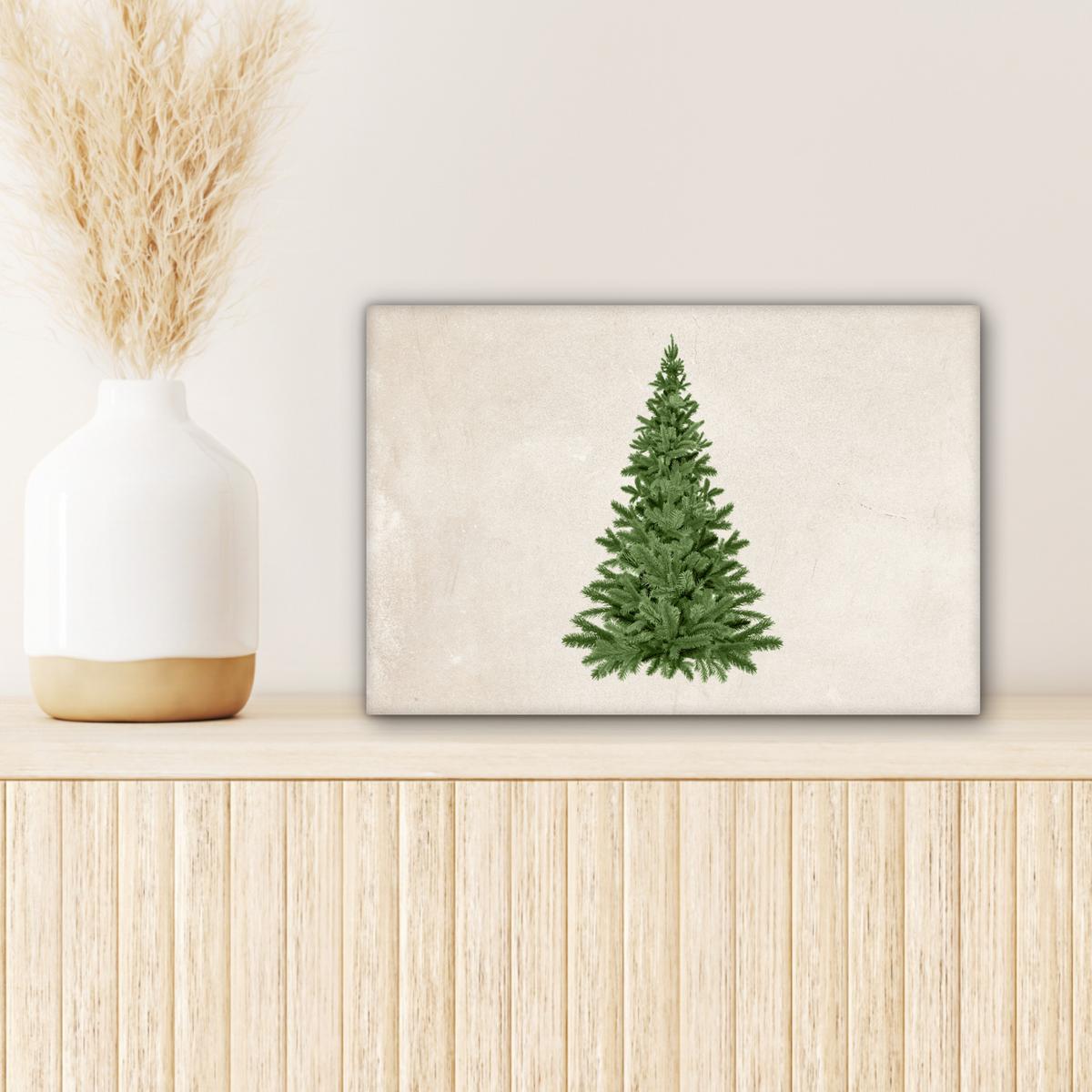LEINWANDBILD Weihnachtsbaum - Grün - Weihnachten - Feiertage Deko Schlafzimmer 30x20 cm - Olivgrün, Textil (30/20cm) - MuchoWow