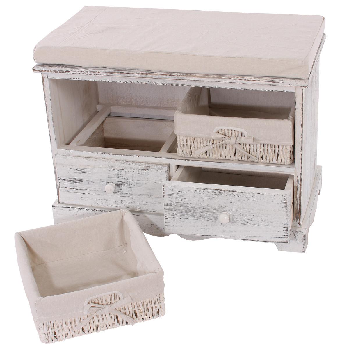 GARDEROBE MIT SITZBANK SHABBY White 2er-Set - Weiß, Holz (62/42/33cm) - MCW