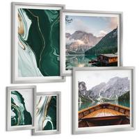 BILDER SET 5er Set - 50x50 cm & 20x30 cm & 40x60 cm Silberner Rahmen - Abstrakte Muster von Sukkulentenblättern - Silberfarben, Kunststoff (40/60cm) - TULUP