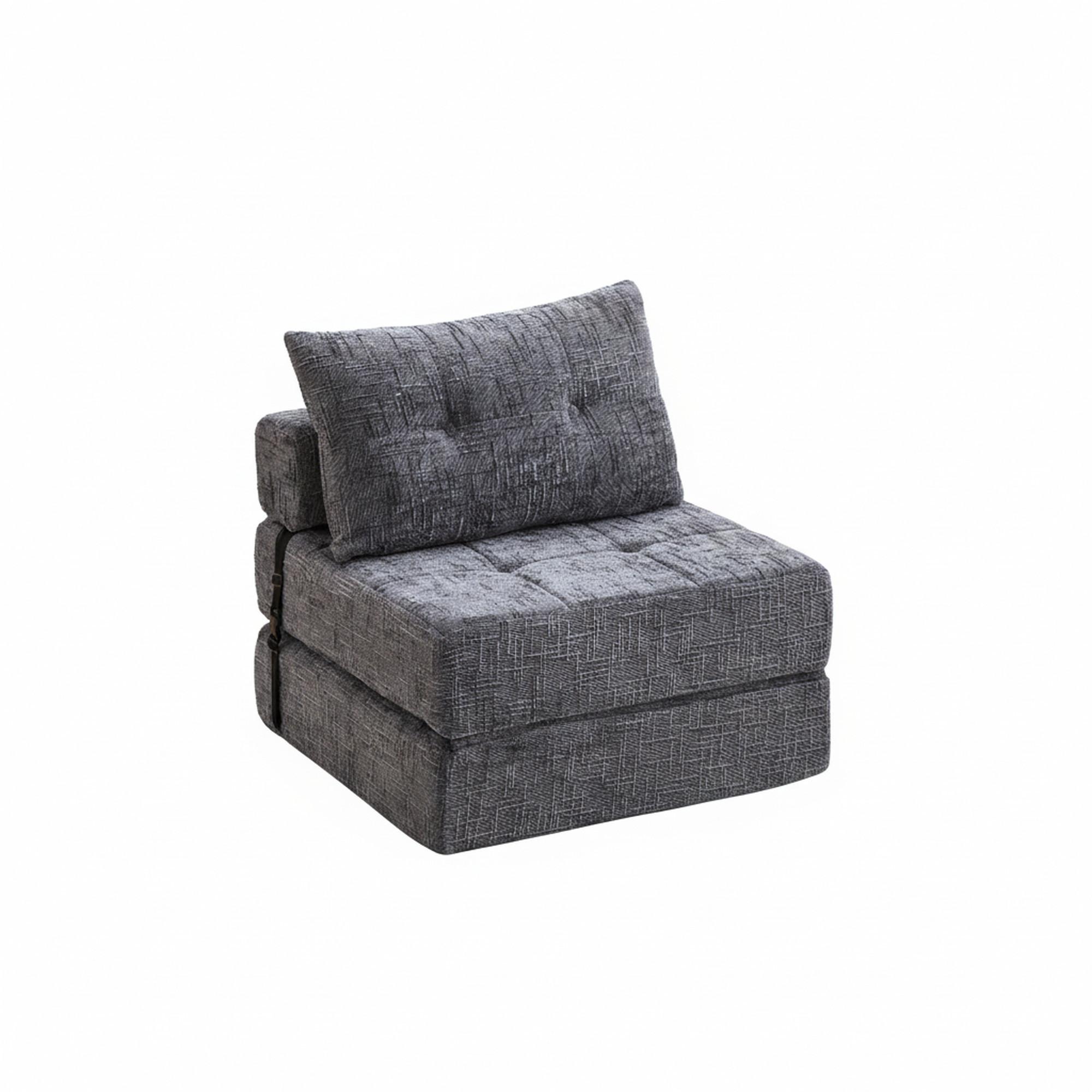KLAPPBARER Chenille-Sessel mit Kissen, 79 x 79 x 57 cm, Grau - Grau, Textil (79/57/79cm) - Urban Meuble