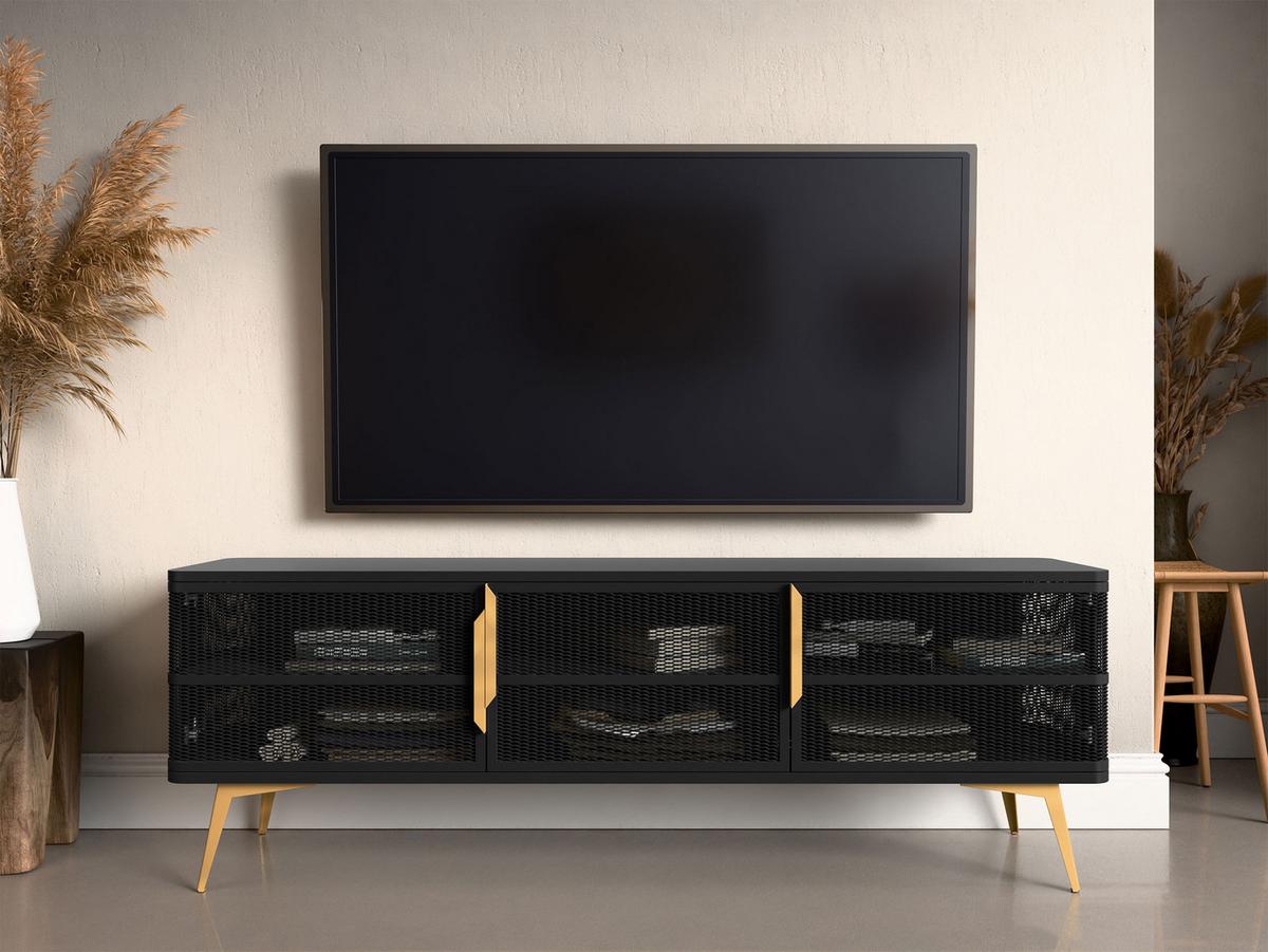 TV-LOWBOARD Modera - Goldfarben/Schwarz, Holzwerkstoff/Metall (180/60/40cm) - MIRJAN24