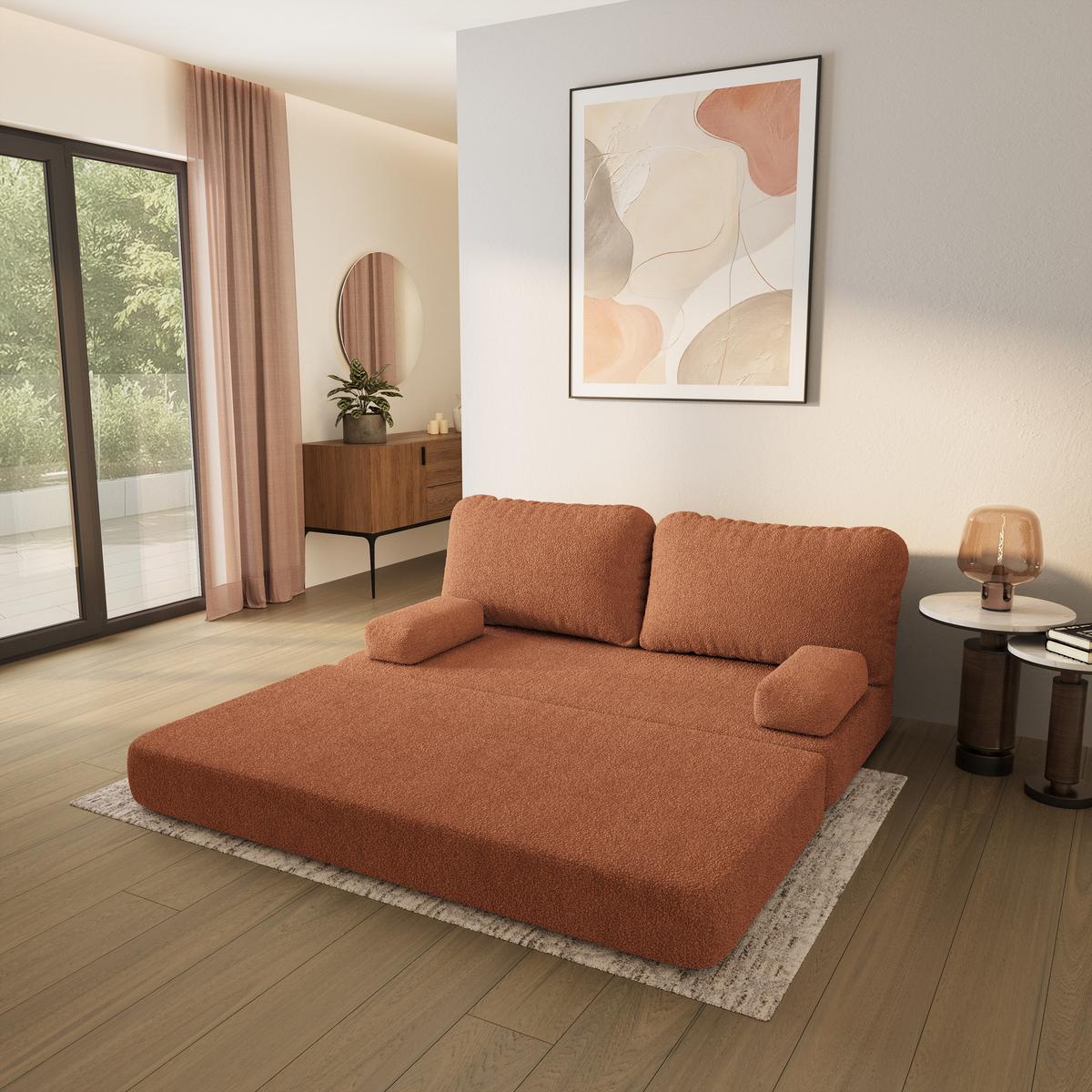 BETTSOFA NIKSI aus Schaumstoff Bucle-Stoff Orange Schlaffunktion - Orange, Textil (170/86/80cm) - MASSENO