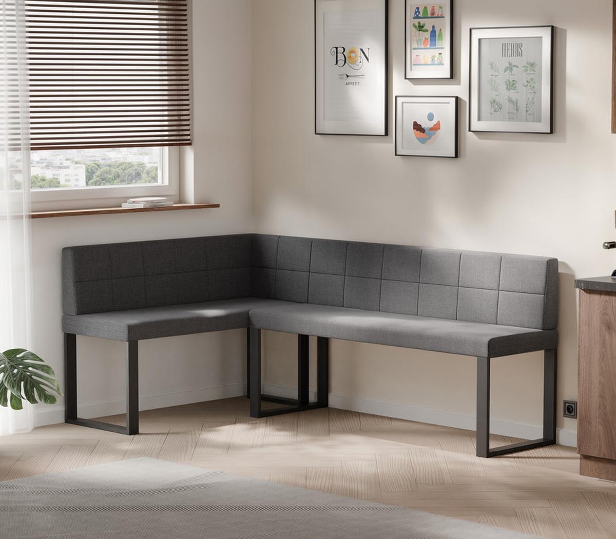 ECKBANK links SANA U Webstoff gesteppt, 142/196 cm Dunkelgrau - Dunkelgrau, Textil/Metall (142/196cm) - Idohome