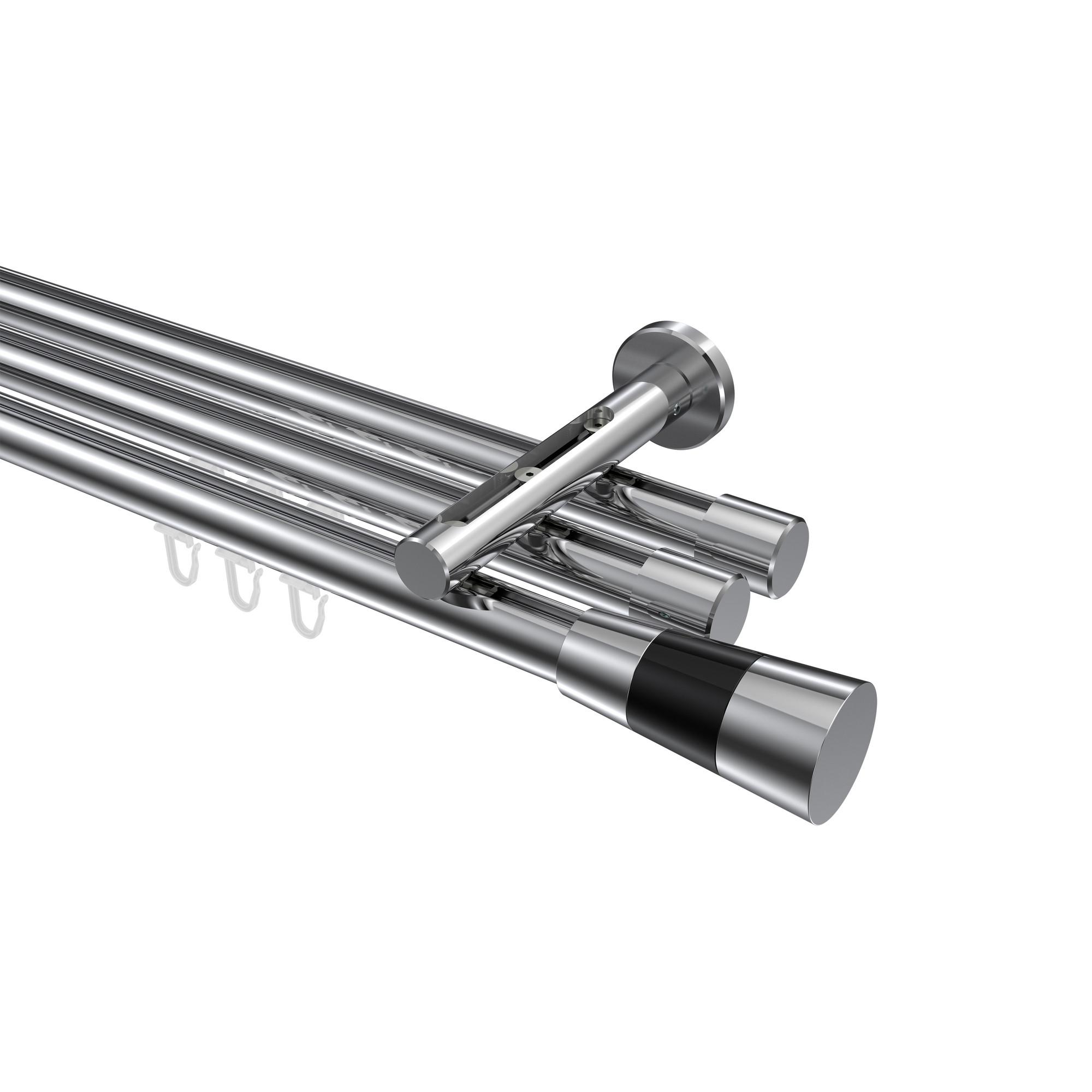 GARDINENSTANGE INNENLAUF Siteno Tanara 540 cm (geteilt in 3 x 180 cm), 3-läufig, 20 mm Ø Chrom - Chromfarben/Schwarz, Metall (540cm) - INTERDECO