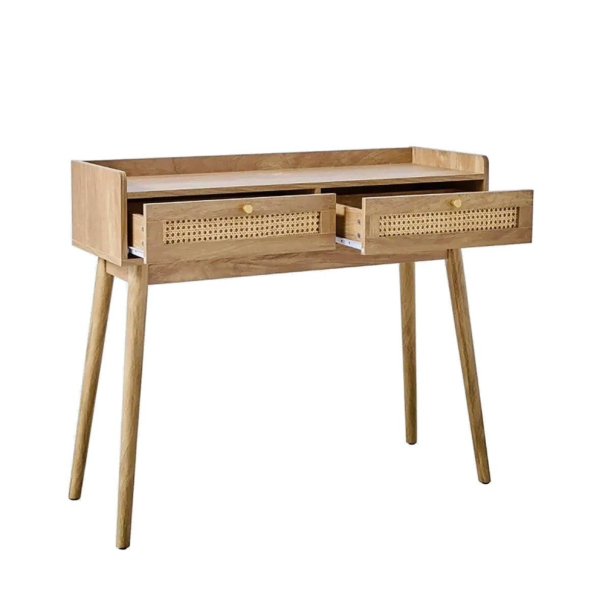 KONSOLE 2 Schubladen mit Rattanfronten und Holzbeinen Palmo 100/35/85,2 cm - Eschefarben, Holzwerkstoff (42/35/85.2cm) - Calicosy