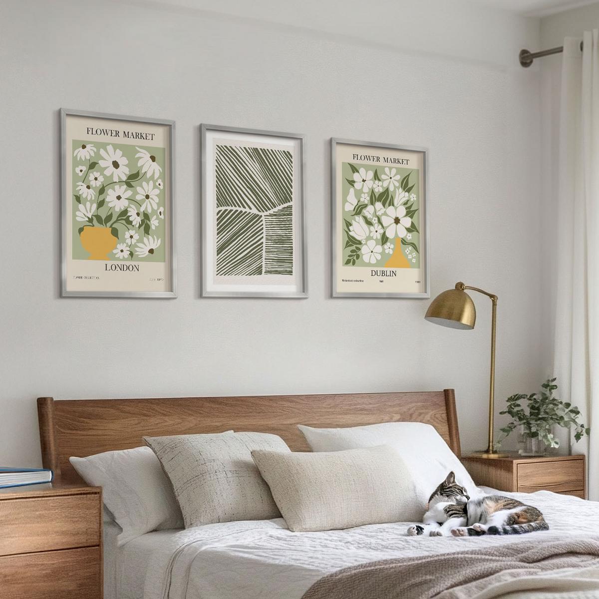 BILDER SET 3er Set - 40x60 cm Silberner Rahmen - Blumenmuster London Dublin - Silberfarben, Kunststoff (40/60cm) - TULUP