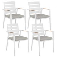GARTENSTUHL 4er-Set Aluminium Grau Taviano - Hellbraun/Weiß, Metall (54/86/58cm) - Beliani