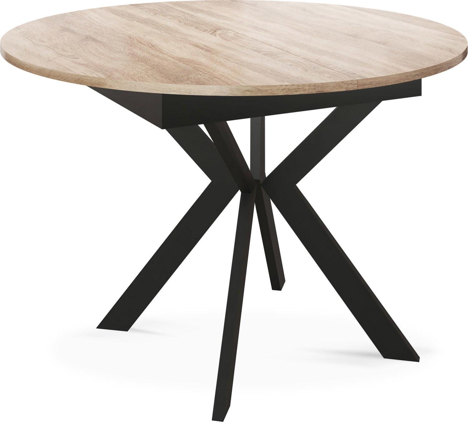 ESSTISCH Lily runder ausziehbarer, Sonoma Eiche 100-140/100/76 cm - Schwarz/Sonoma Eiche, Holzwerkstoff/Metall (100/140/76cm) - WFL GROUP