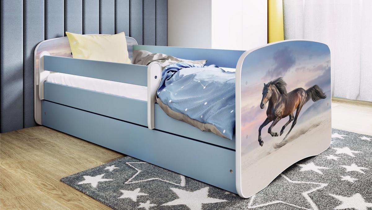 KINDERBETT Pferd im Galopp mit Schublade und Matratze 160/80 - Blau, Holzwerkstoff (80/160cm) - RAUMHIRSCH FURNITURE