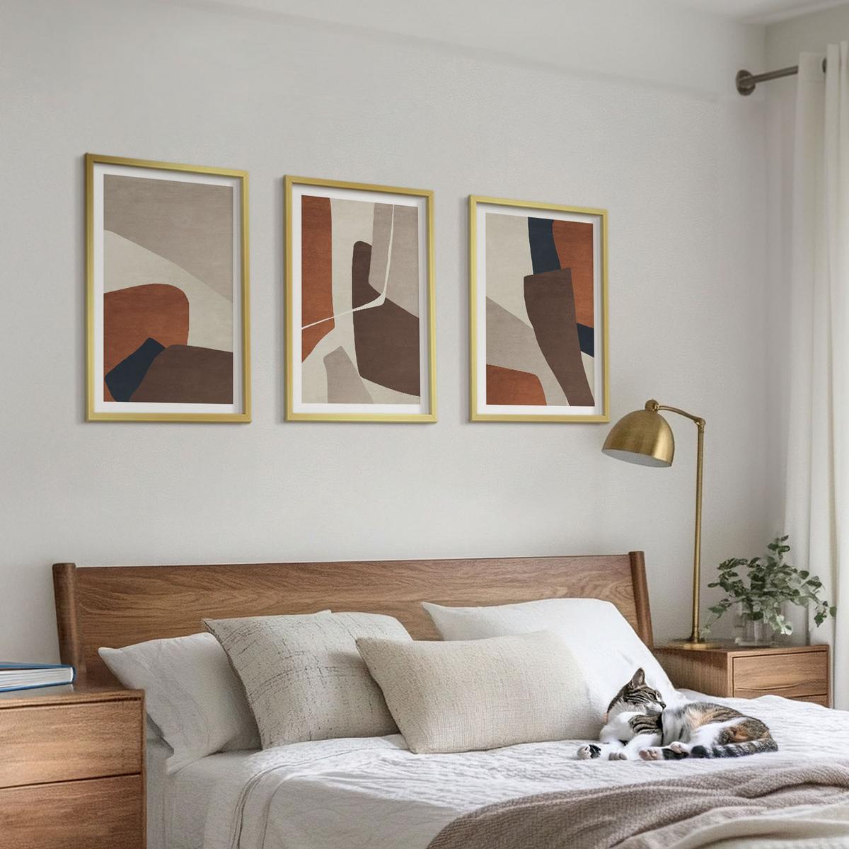 BILDER SET 3er Set - 40x60 cm Goldrahmen - Abstrakte moderne Strukturen - Goldfarben, Kunststoff (40/60cm) - TULUP