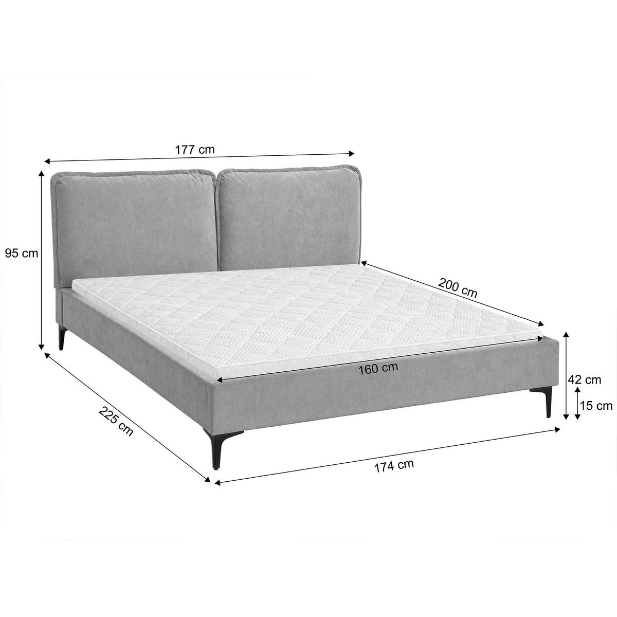 POLSTERBETT Sombra, Doppelbett 160x200 cm mit Schaumstoffmatratze 10 cm, Chenille-Stoff, Dunkelgrau - Dunkelgrau, Metall (160/200cm) - Beautysofa