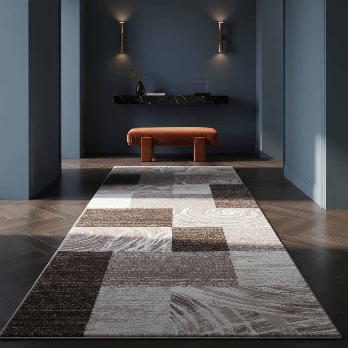 TEPPICH Kurzflor DRAU in Braun, abstrakt kariert, 80 x 300 cm - Braun, Textil (300/80cm) - KADIMA DESIGN