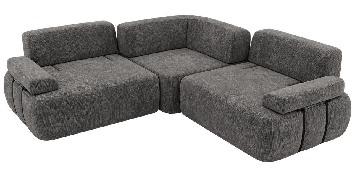 ECKSOFA MIREO L - Dunkelgrau Schenille grob gewebt - Dunkelgrau/Schwarz, Kunststoff/Textil (257/257cm) - MKS