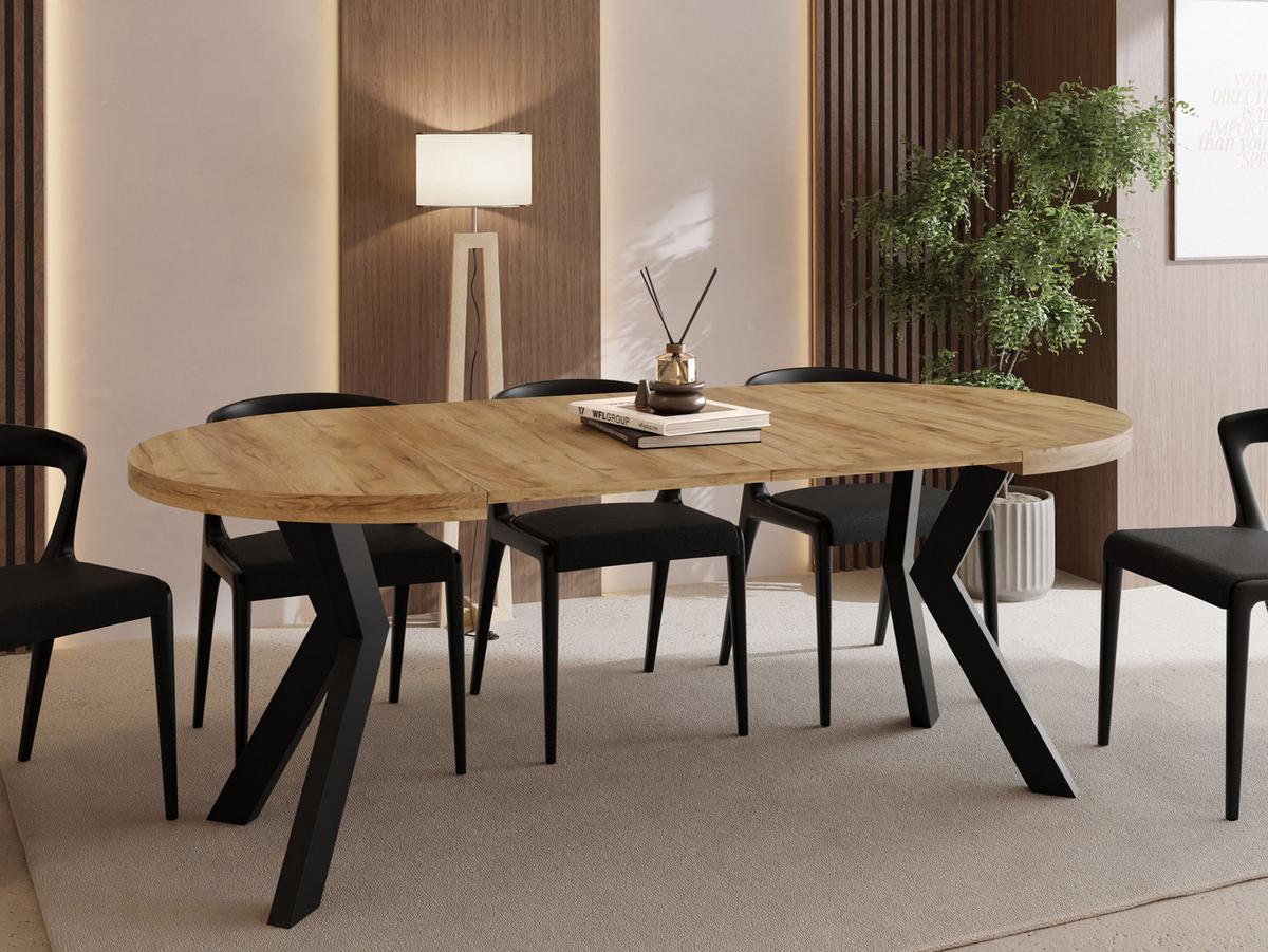 ESSTISCH Savio rund ausziehbar verlängerbar XXL, Eiche Braun 100-200/100/77 cm - Eiche Wotan/Schwarz, Holz/Holzwerkstoff (100/200/77cm) - WFL GROUP