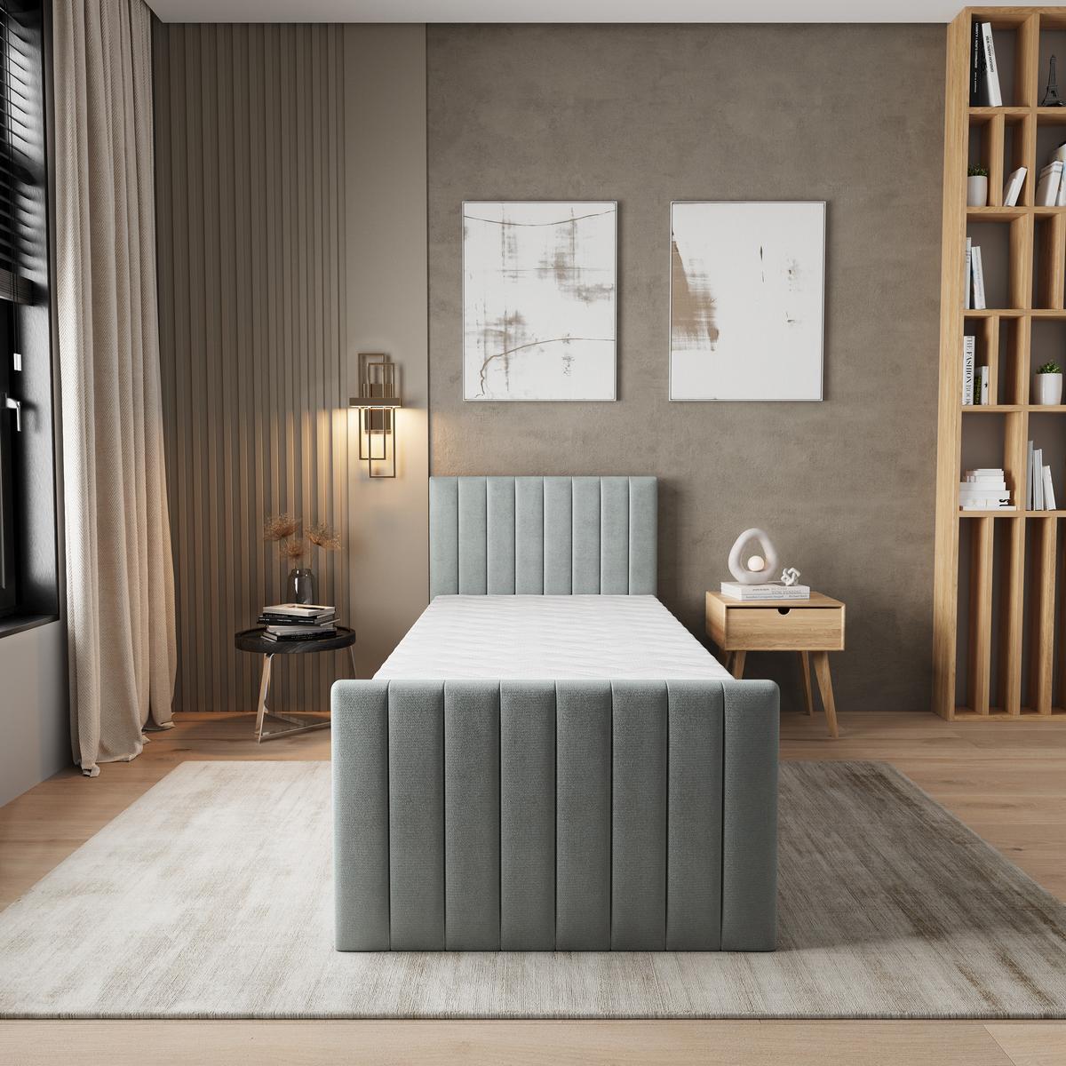 BOXBETT ARION 80 80x200 cm mit Matratze und Topper, H2+H3 - Hellgrau - Hellgrau, Holz (80/200cm) - MASSENO