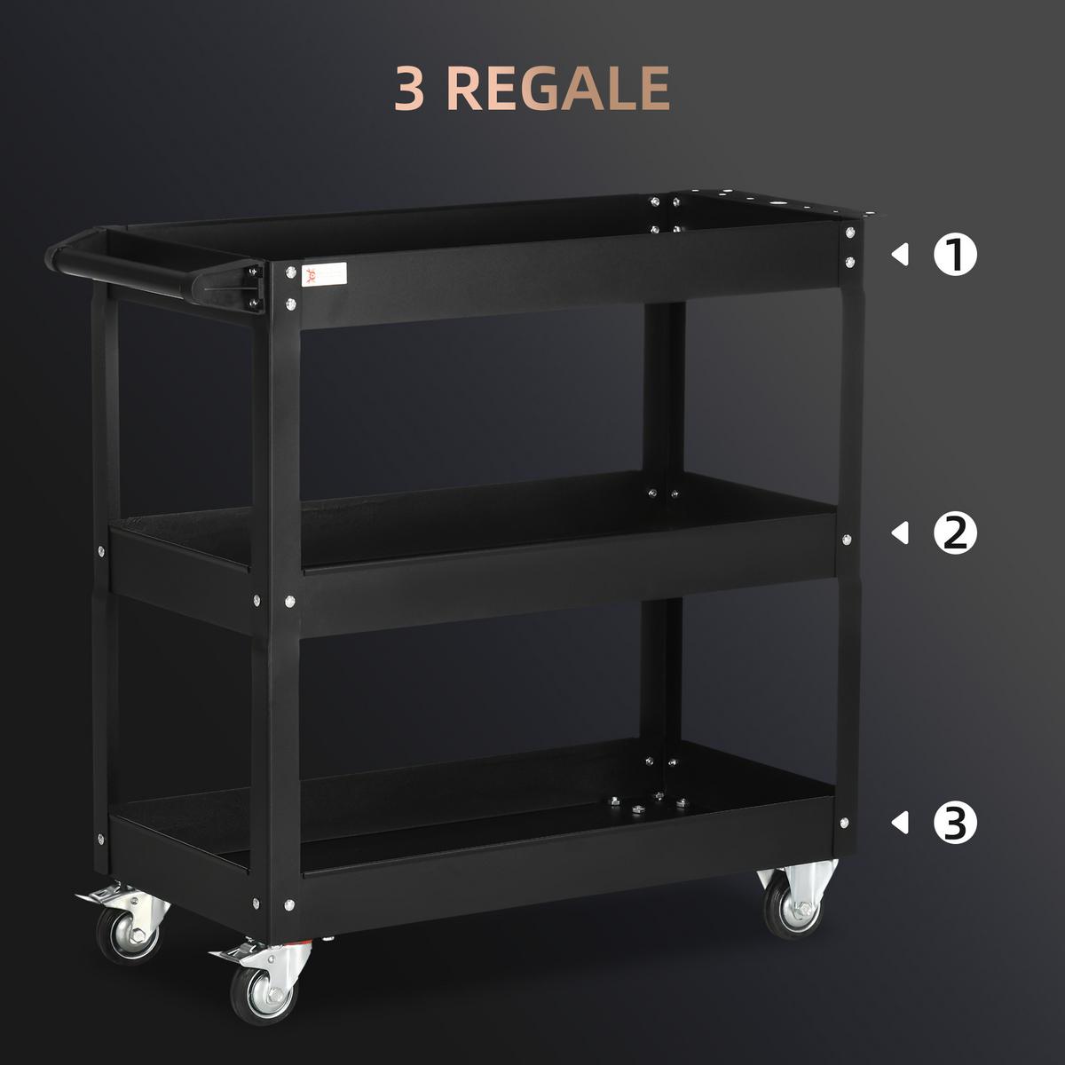 WERKSTATTWAGEN Stahl Schwarz - Schwarz, Metall (35.3/76/83cm) - DURHAND