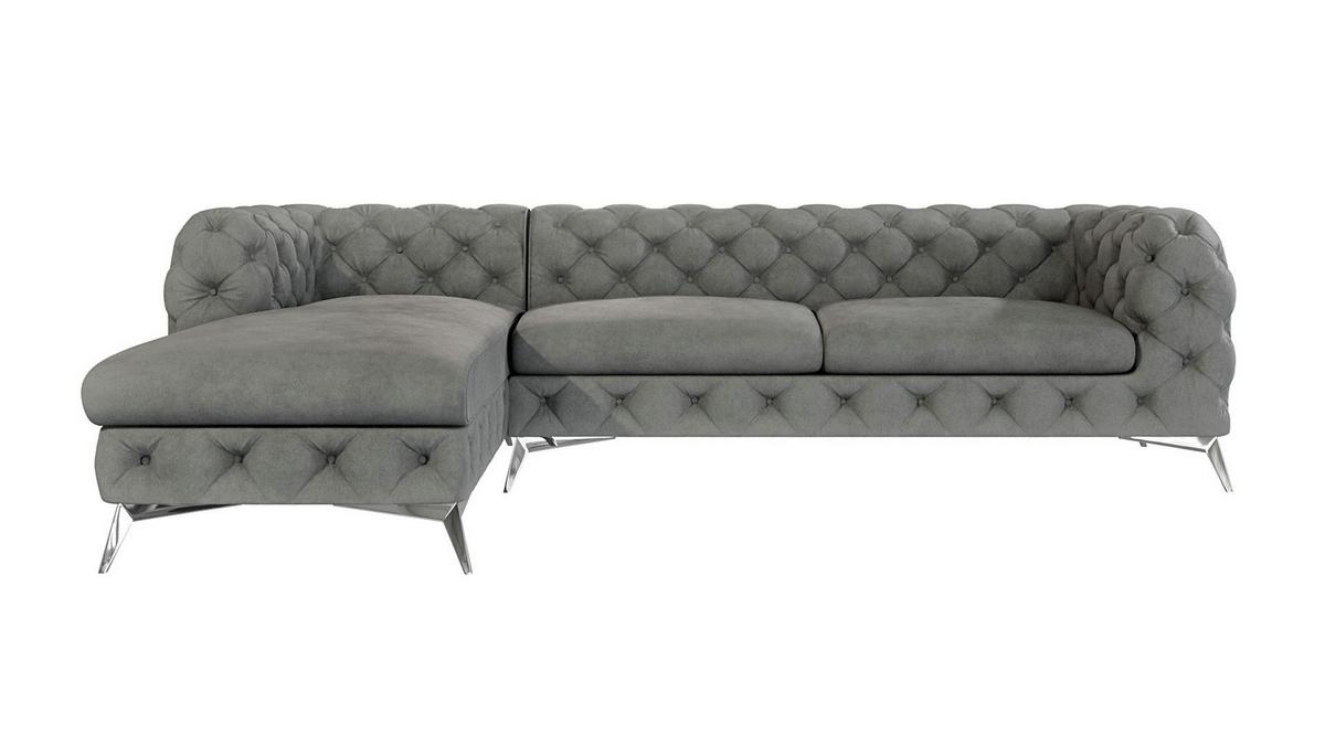 ECKSOFA Chesterfield Laura Grau Samt - Silberfarben/Grau, Holz/Textil (305/200cm) - S-Style Möbel