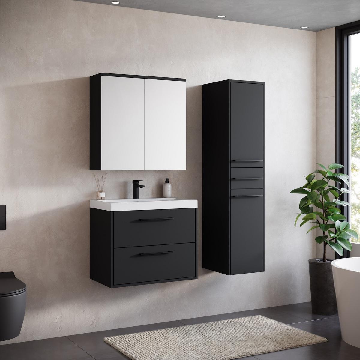 BADMÖBEL-SET Florence 4 Teile Schwarz Matt - 60 x 35 x 51 cm - Schwarz, Holz (60/51/35cm) - Badplaats