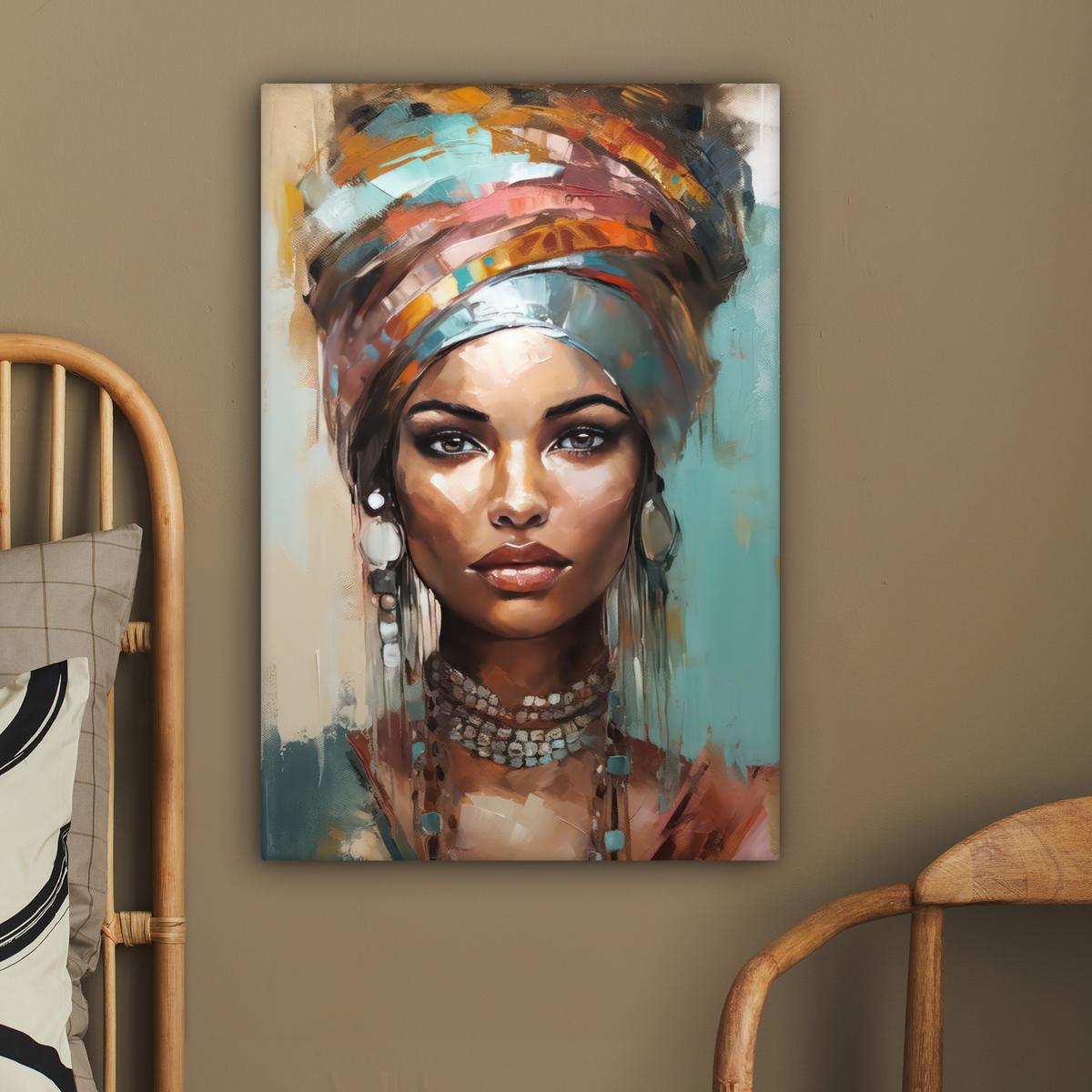 LEINWANDBILD Frau - Kunst - Schmuck - Porträt Wanddeko 40x60 cm - Blaugrau, Textil (40/60cm) - MuchoWow