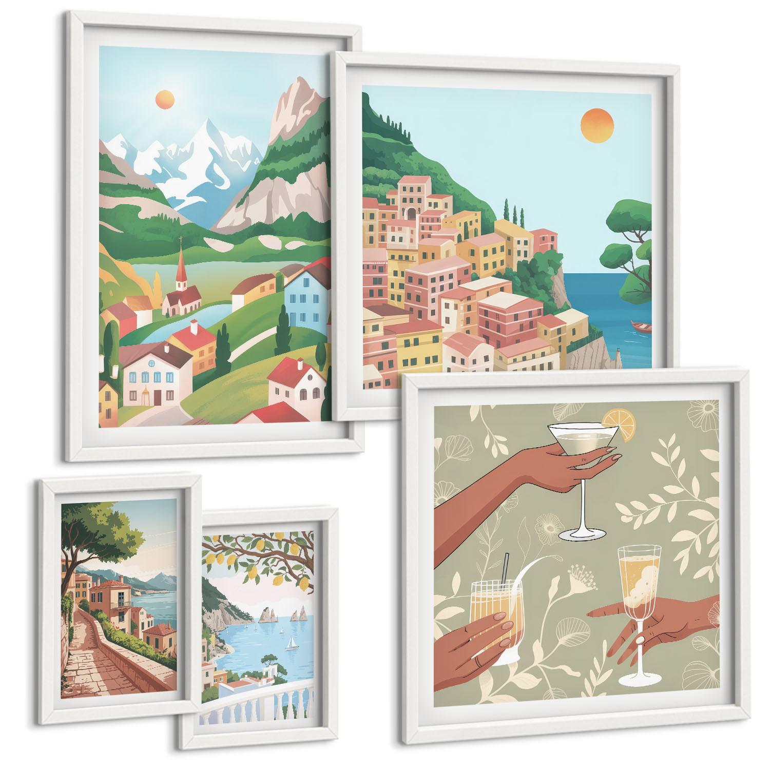 BILDER SET 5er Set - 50x50 cm & 20x30 cm & 40x60 cm Weißer Rahmen - Meereslandschaften, Zitrusfrüchte - Weiß, Kunststoff (40/60cm) - TULUP