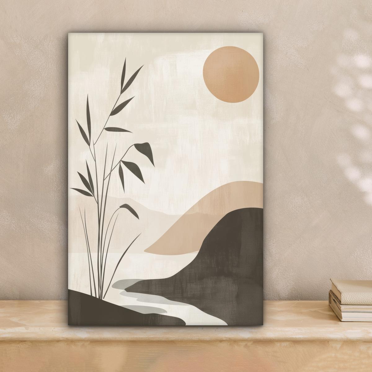 LEINWANDBILD Japandi - Landschaft - Beige Deko Wohnzimmer 20x30 cm - Cognac, Textil (20/30cm) - MuchoWow