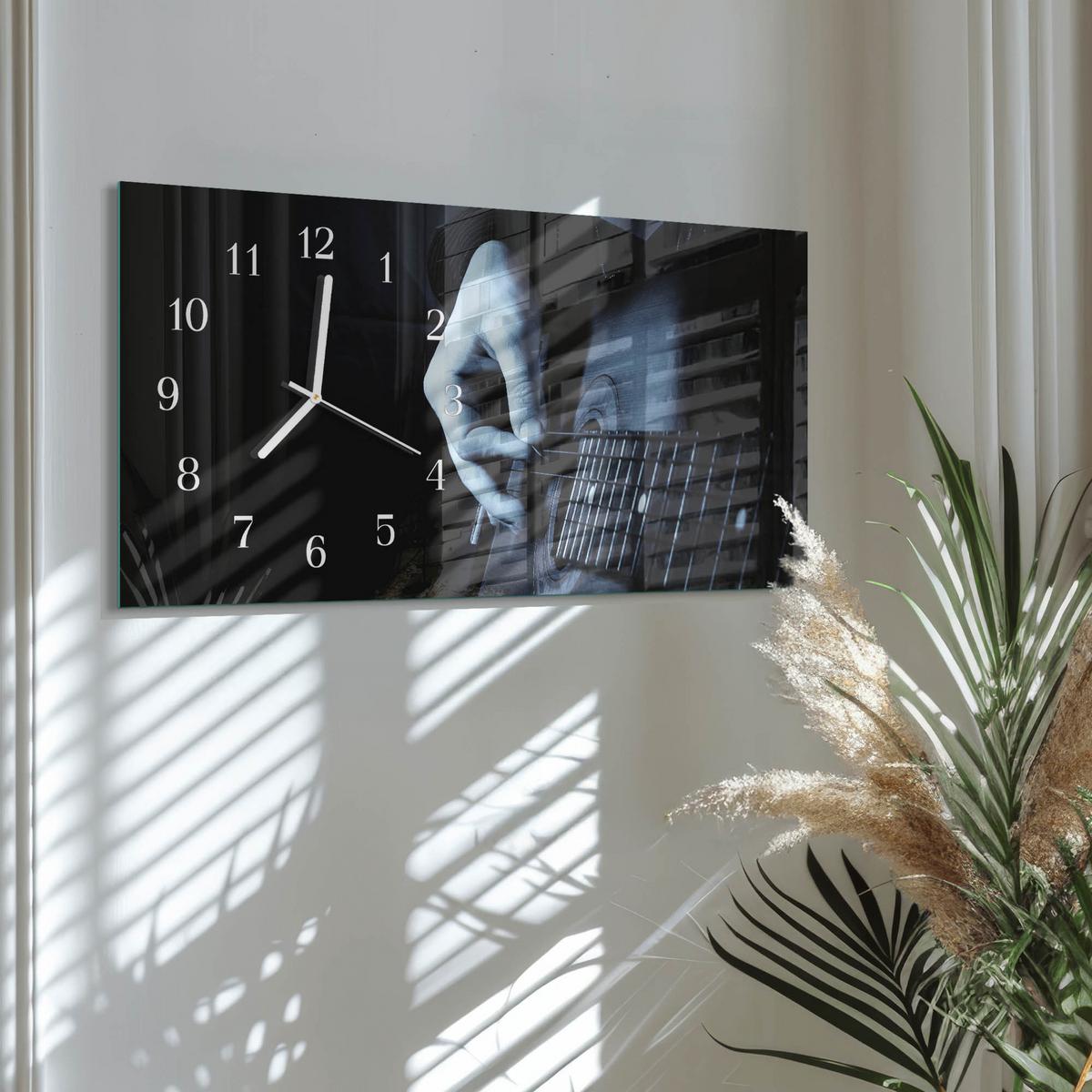 WANDUHR aus Glas 60x30 cm - Gitarrist - Schwarz, Glas (60/30/0.4cm) - TULUP