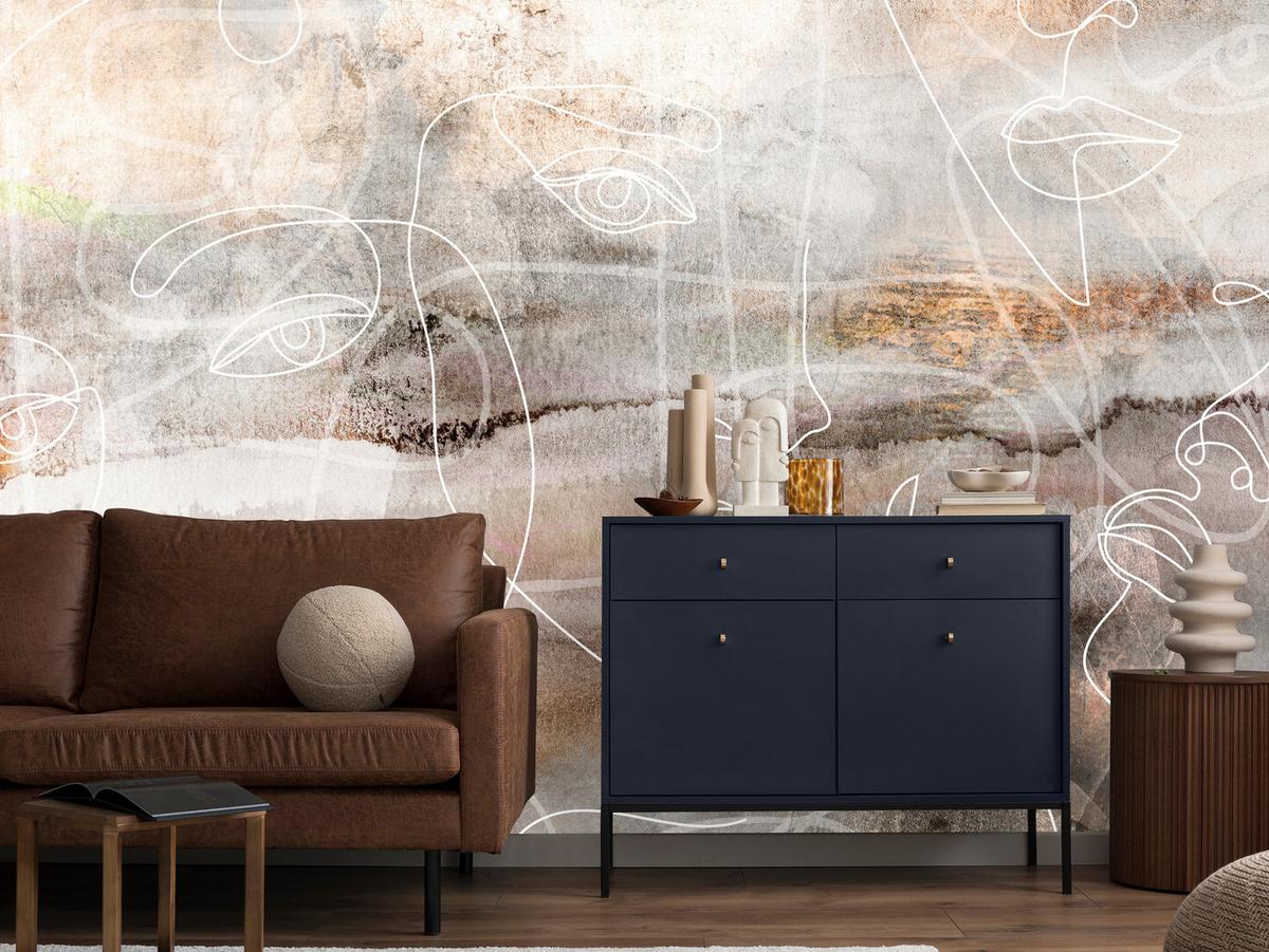 FOTOTAPETE für Wohnzimmer Gesichter Abstraktion 200x140 - Beige/Braun, Papier (200/140cm) - Muralo
