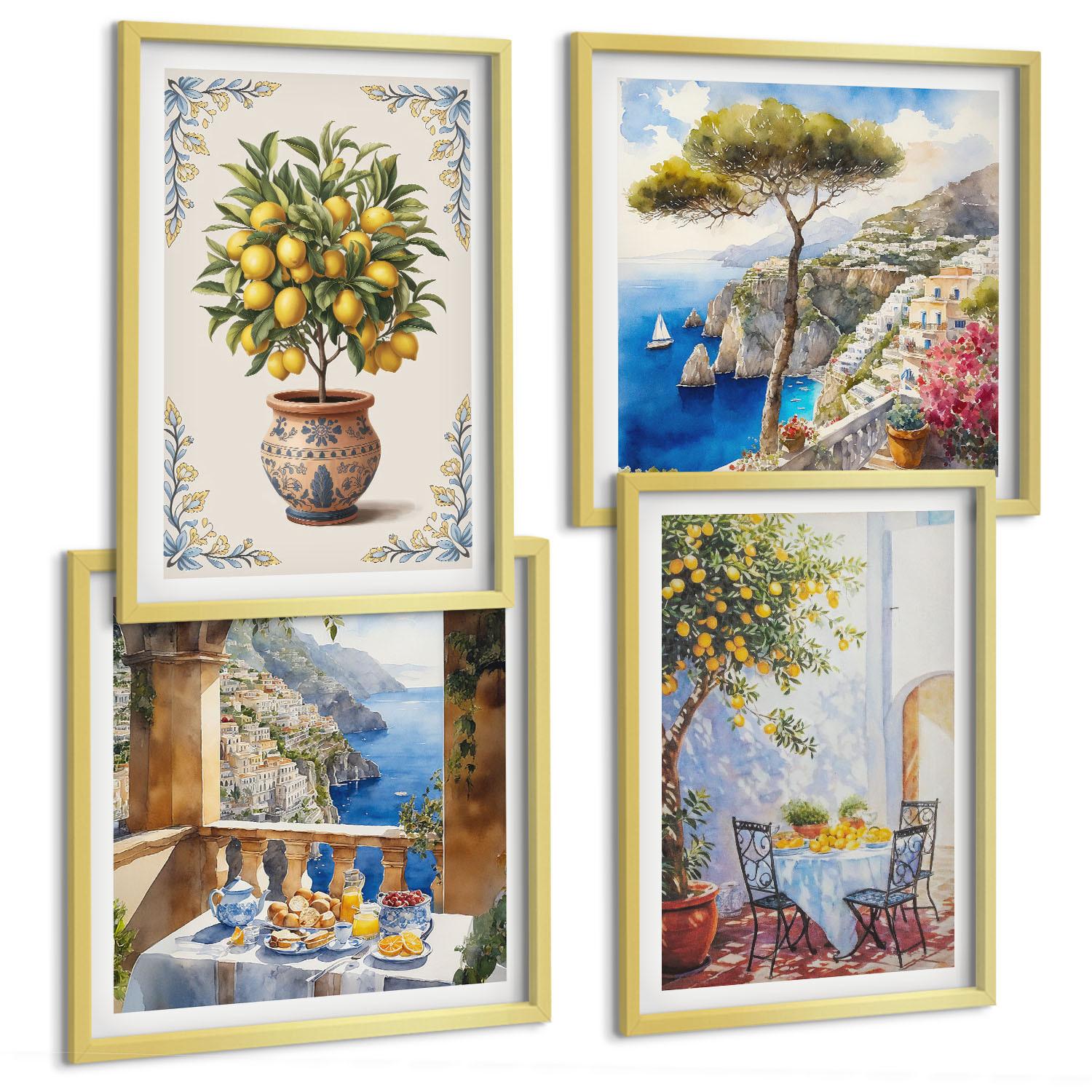 BILDER SET 4er Set - 50x50 cm & 40x60 cm Goldrahmen - Tisch aus Zitronenbaum - Goldfarben, Kunststoff (50/50cm) - TULUP