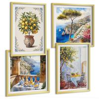BILDER SET 4er Set - 50x50 cm & 40x60 cm Goldrahmen - Tisch aus Zitronenbaum - Goldfarben, Kunststoff (50/50cm) - TULUP