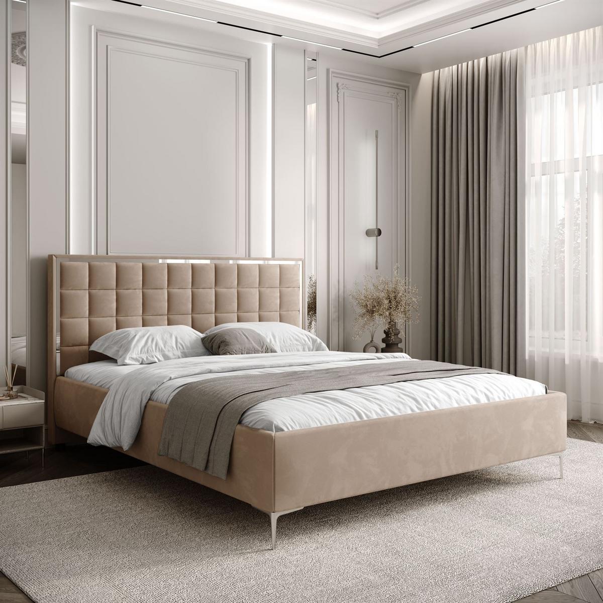 POLSTERBETT ISADORA SILVER mit Bettkasten 140x200 cm Royal Velvet 170 - Beige, Textil - Lookway