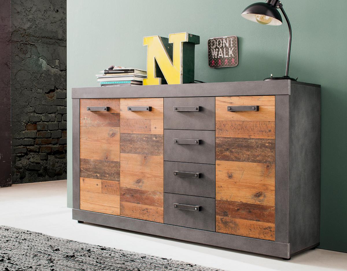 KOMMODE Used Wood Altholz Design mit Grau 151 cm, SIDEBOARD mit viel Stauraum - Silberfarben/Schwarz, Holzwerkstoff/Kunststoff (151/86/37cm) - Top.Furn