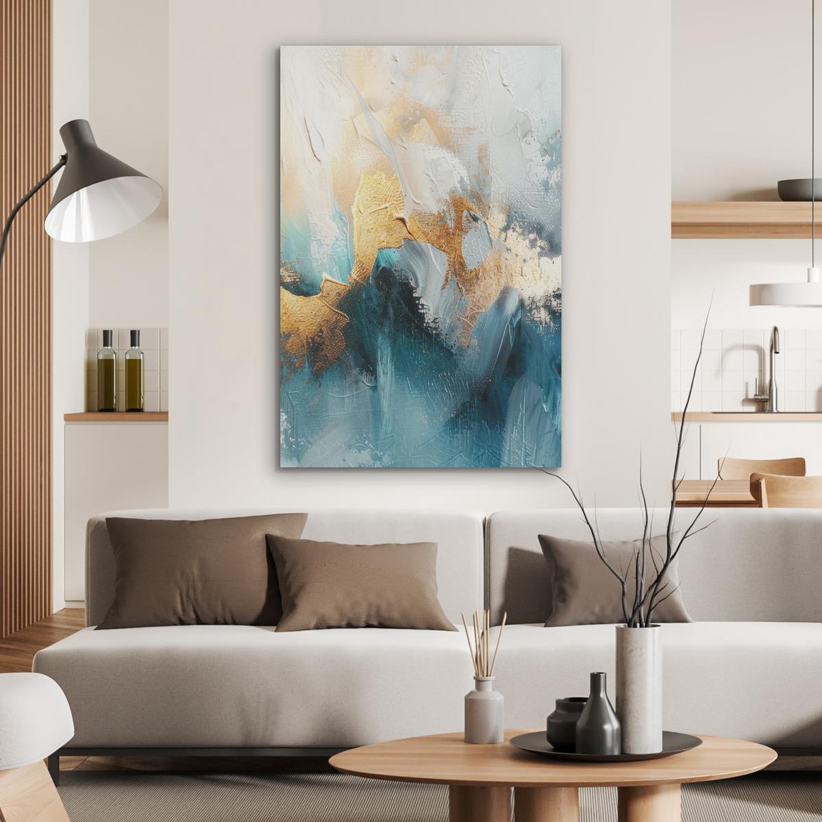 AKUSTIKBILD Abstrakt - Kunst - Gold - Blau Wanddeko 70x100 cm - Petrol, Kunststoff (70/100/0.9cm) - MuchoWow