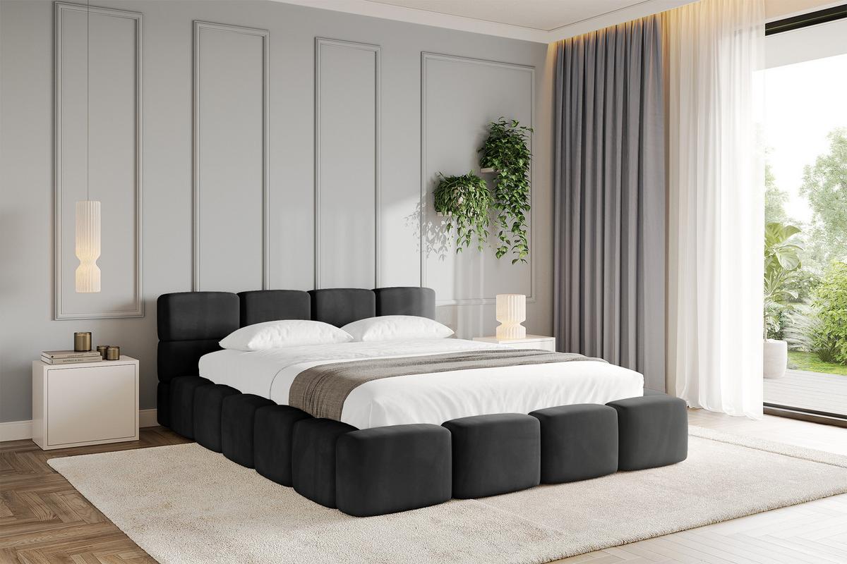POLSTERBETT mit Bettkasten und Lattenrost, Bett mit Kopfteil, Boxbett ohne Matratze, Doppelbett mit Stauraum - NATA-v1 200x200 Schwarz - Schwarz Hochglanz, Holzwerkstoff/Textil (200/200cm) - ALTDECOR