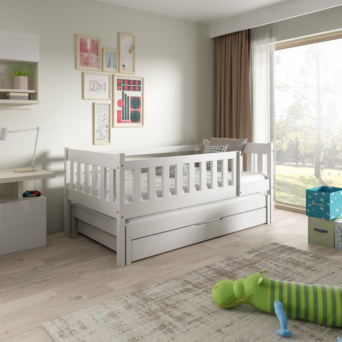 ETAGENBETT STELLA mit Bettkasten 80x160 cm Weiß - Weiß, Holz (80/160cm) - MASSENO